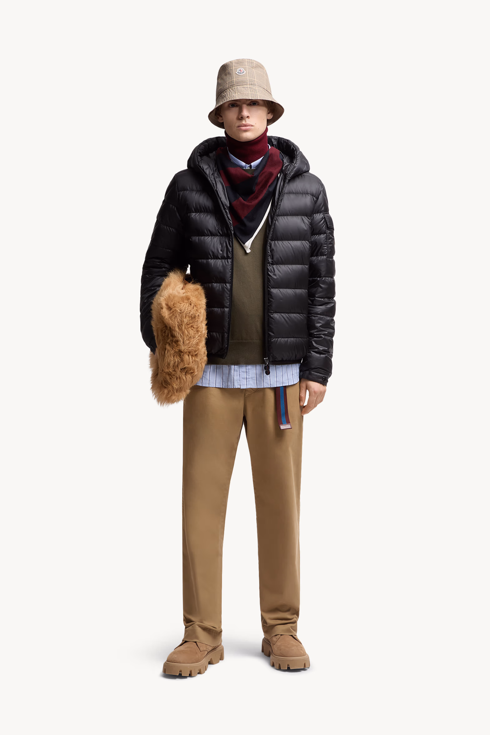 Embroidered Monogram Cotton Sweater Men Olive Green Moncler 0